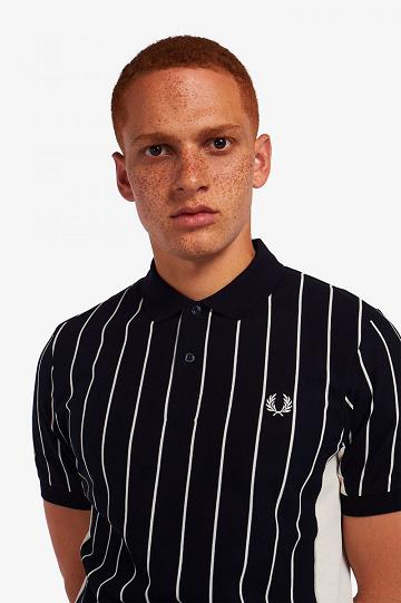 Navy Fred Perry Refined Pinstripe Polo Men's Shirts | PH 1524MQZA